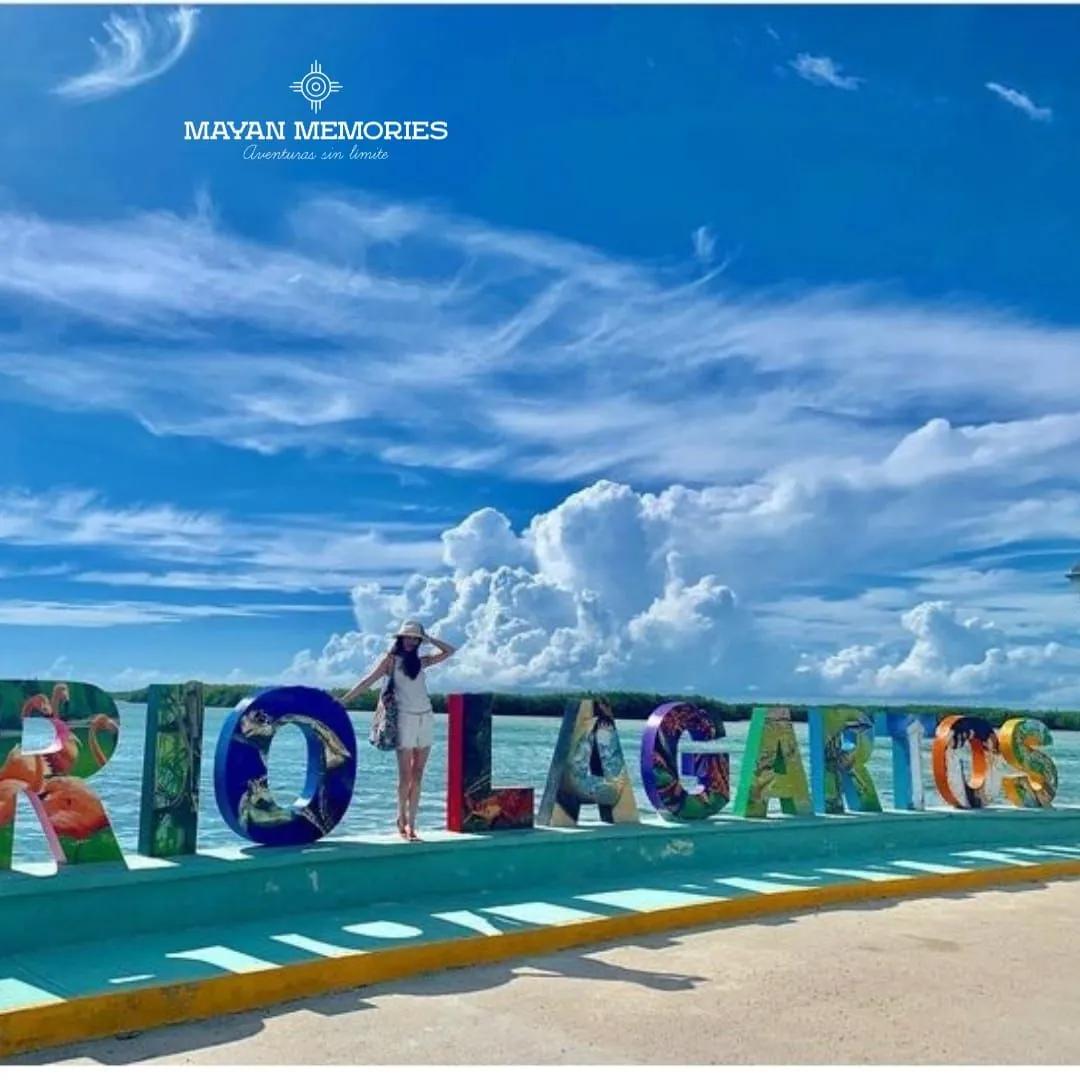 Colorful Río Lagartos letters under a blue sky