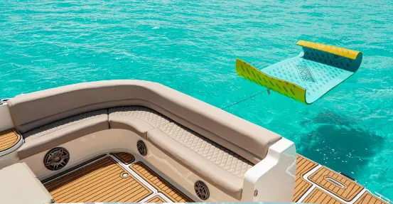 Yacht bow seating over turquoise water