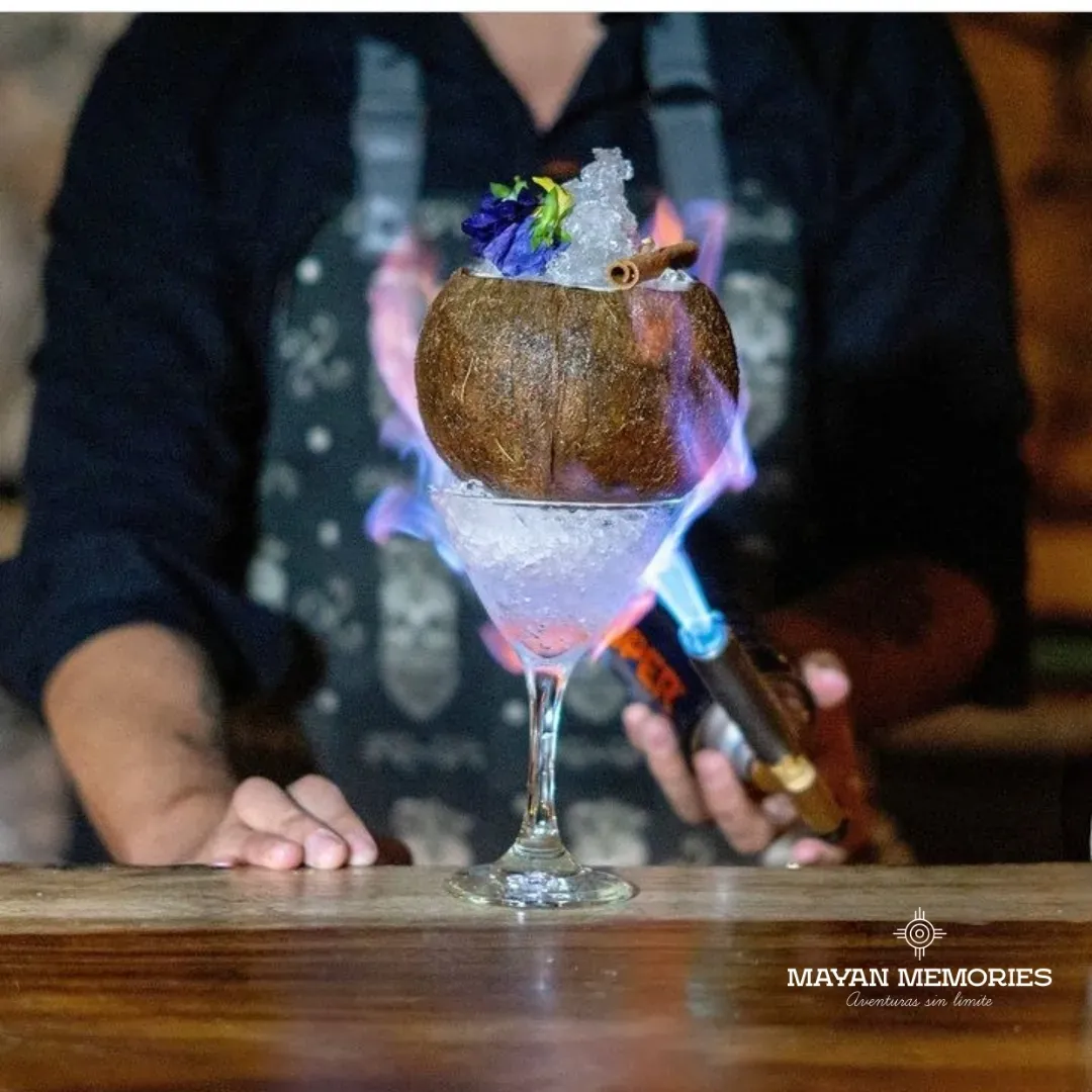 Coconut cocktail with a lit sparkler